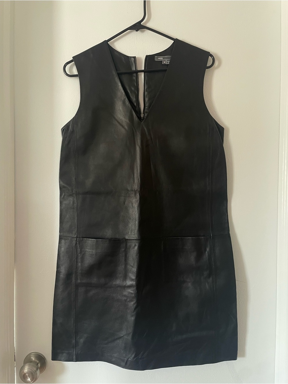 Vince Black Leather Sleeveless Shift Dress With Pockets